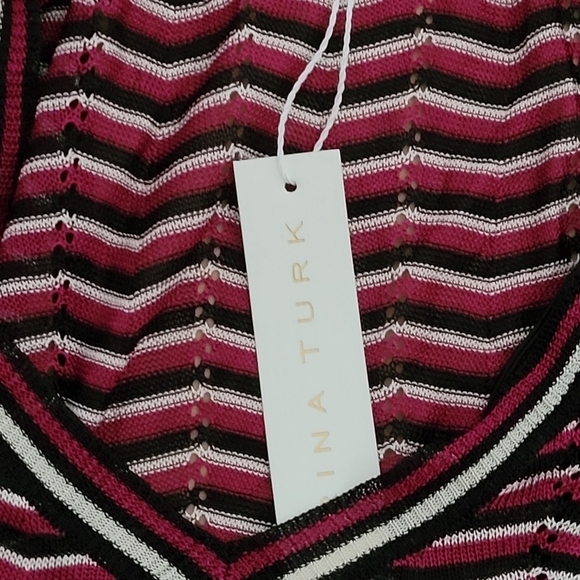 Trina Turk Purple, Black White Chevron Knit Belted Shift Knee Length Dress M - Picture 7 of 10